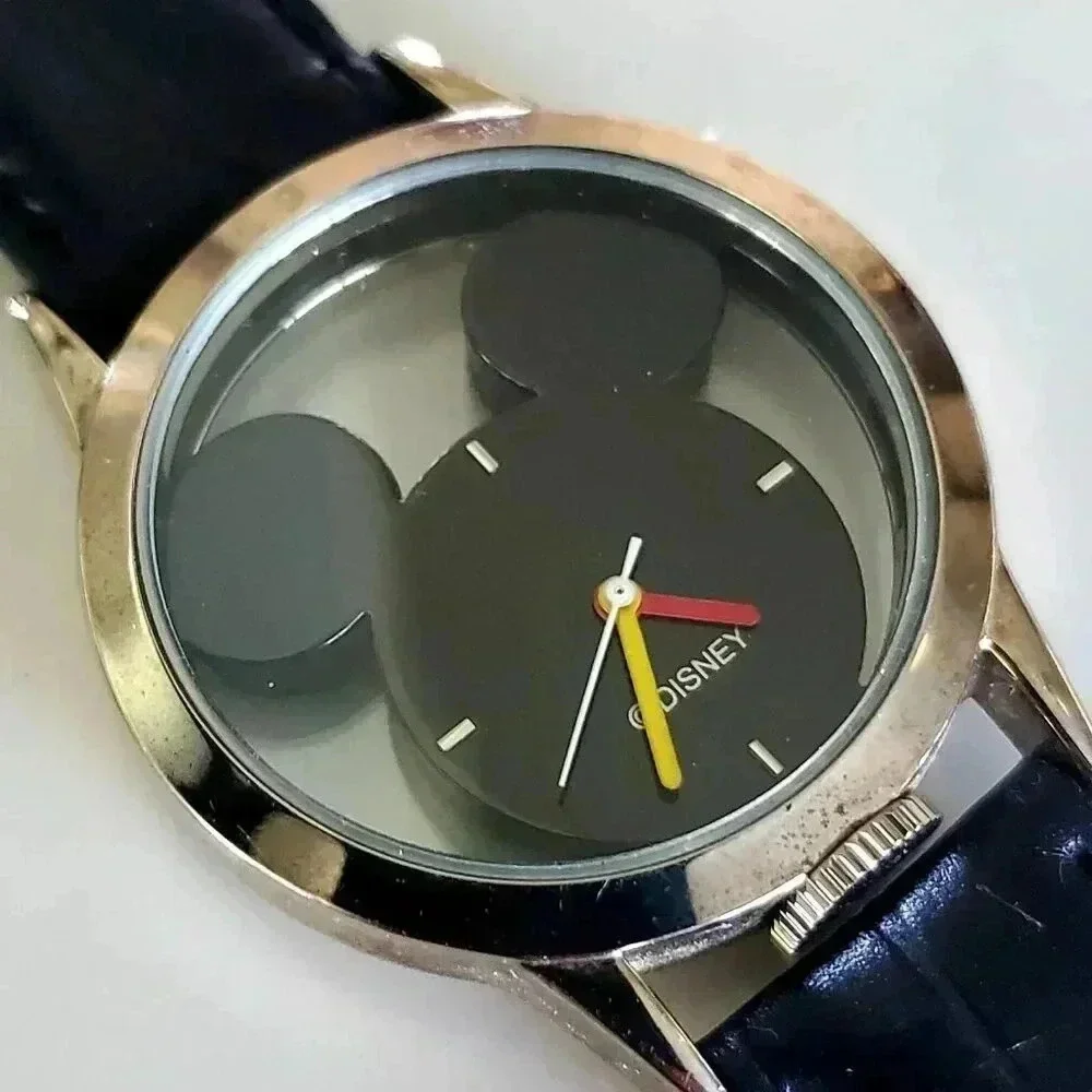 Women's Mickey Ears Black Quartz Watch by DISNEY - Needs Battery Leather